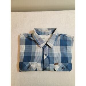 Orvis Shirt Mens XL Blue Check Short Sleeve Gorpcore Outdoors Fishing Vented